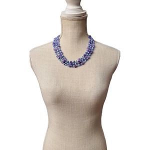 Vintage Blue Crystal Faux Pearl Glass Bead Amethyst Gem Stone Strand Necklace